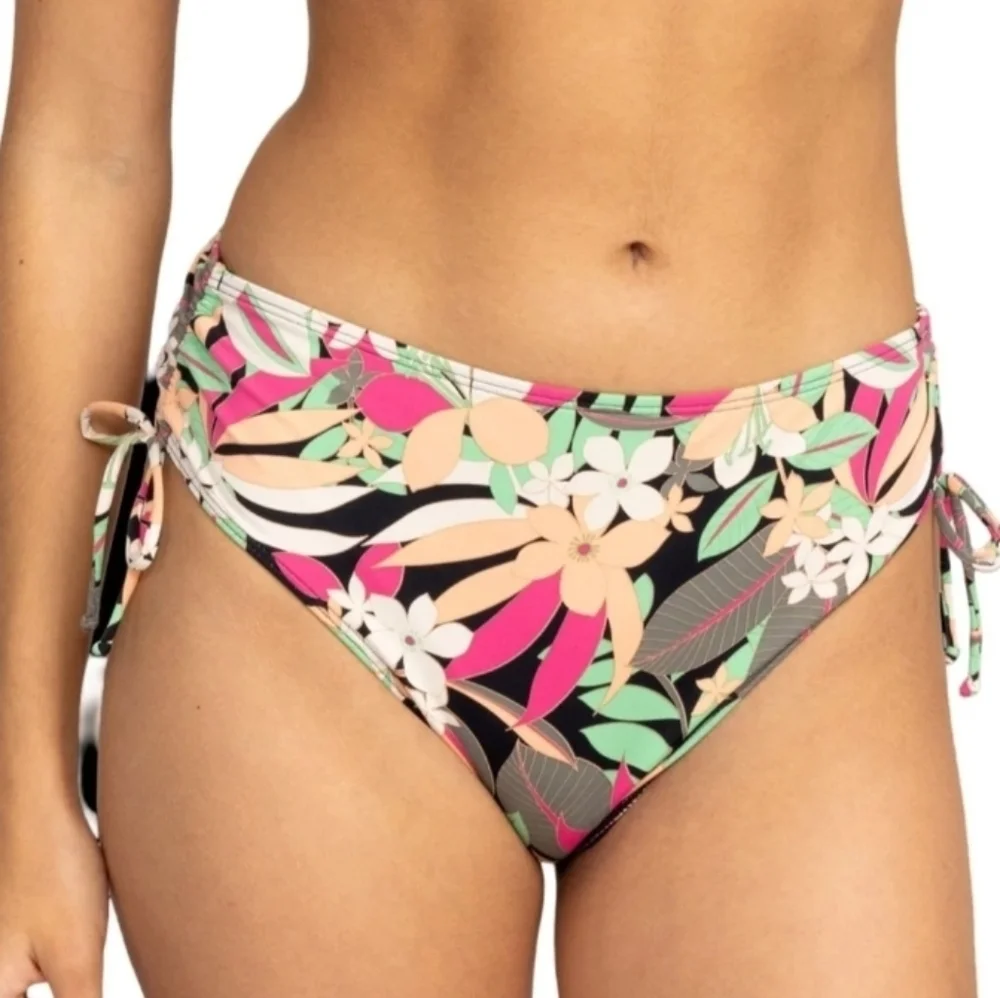 Roxy Classic Moderate Waist Side-Tie‎ Bikini Bottom: Multi Tropical: X-Large